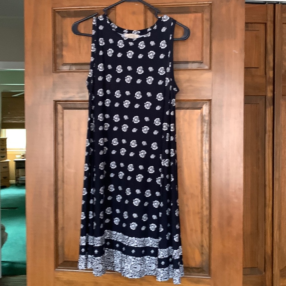 Navy and white print loft shift dress worn once